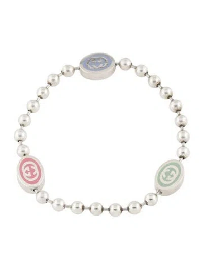 Pre-owned Gucci Enamel Interlocking G Boule Station Bracelet, 7" In Green/pink/purple