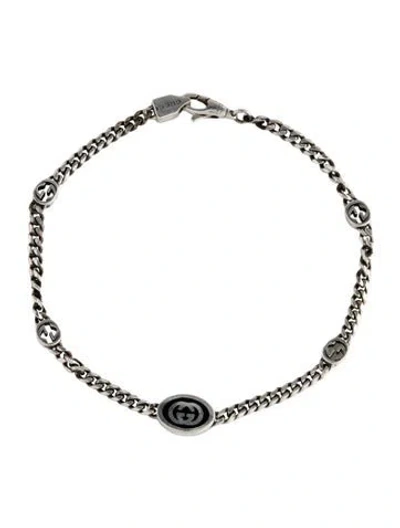 Pre-owned Gucci Enamel Interlocking G Bracelet, 7" In Black