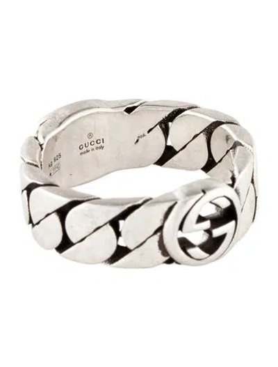 Pre-owned Gucci Enamel Interlocking G Chain Link Ring In Black