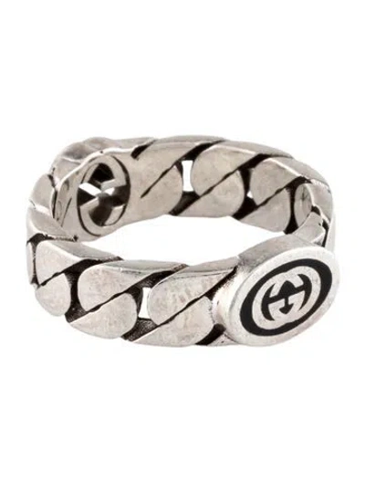 Pre-owned Gucci Enamel Interlocking G Chain Link Ring In Black