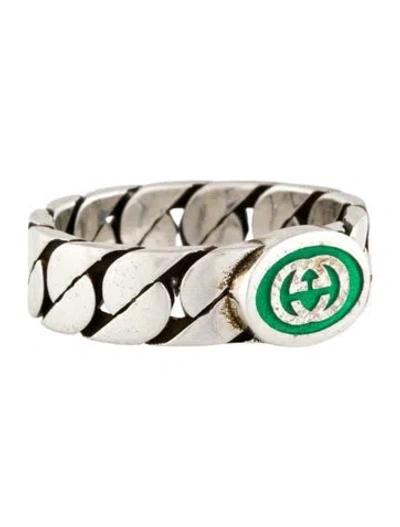 Pre-owned Gucci Enamel Interlocking G Chain Link Ring In Green