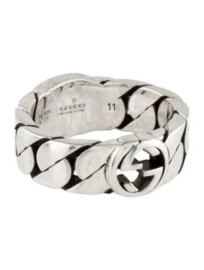 Pre-owned Gucci Enamel Interlocking G Chain Link Ring In Multi