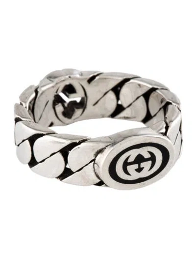 Pre-owned Gucci Enamel Interlocking G Chain Link Ring In Multi