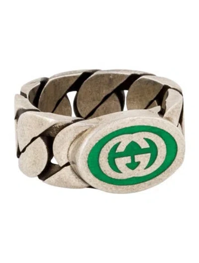 Pre-owned Gucci Enamel Interlocking G Chain Link Ring In Multi