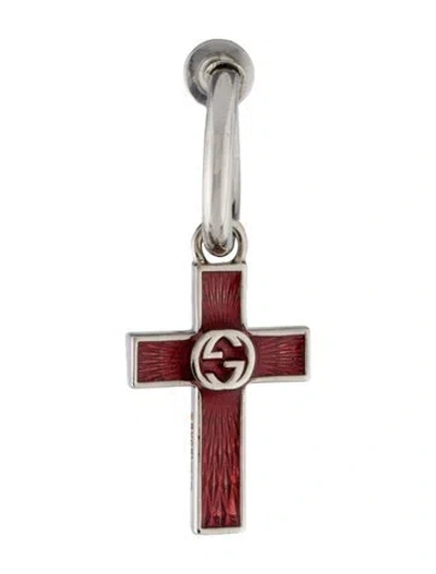 Pre-owned Gucci Enamel Interlocking G Cross Single Earring In Red