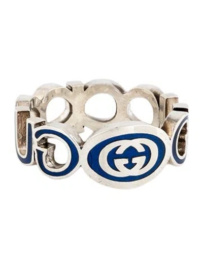 Pre-owned Gucci Enamel Interlocking G Cut-out Ring In Blue