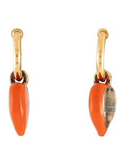 Pre-owned Gucci Enamel Interlocking G Heart Lightning Charm Drop Earrings In Multi