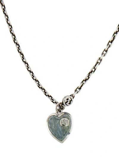 Pre-owned Gucci Enamel Interlocking G Heart Pendant Necklace, 19" In Multi