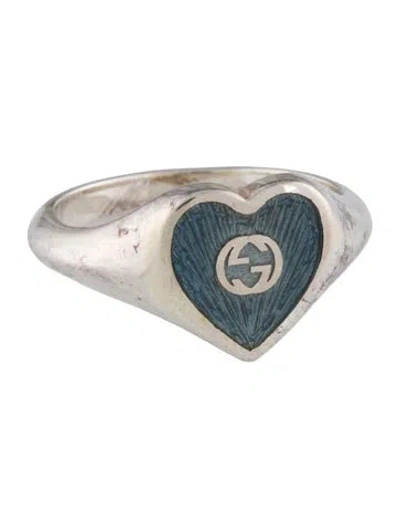 Pre-owned Gucci Enamel Interlocking G Heart Ring In Blue