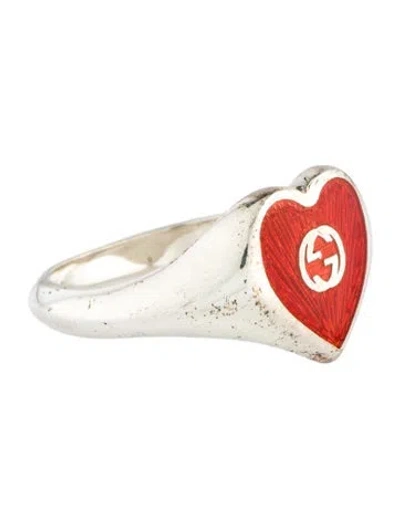 Pre-owned Gucci Enamel Interlocking G Heart Ring In Multi