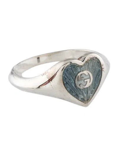 Pre-owned Gucci Enamel Interlocking G Heart Ring In Multi