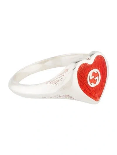 Pre-owned Gucci Enamel Interlocking G Heart Ring In Orange