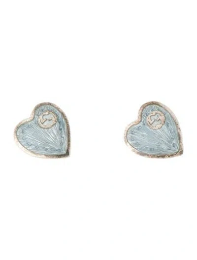 Pre-owned Gucci Enamel Interlocking G Heart Stud Earrings In Blue