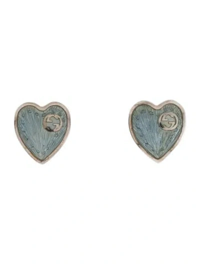 Pre-owned Gucci Enamel Interlocking G Heart Stud Earrings In Multi