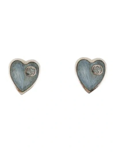 Pre-owned Gucci Enamel Interlocking G Heart Stud Earrings In Multi