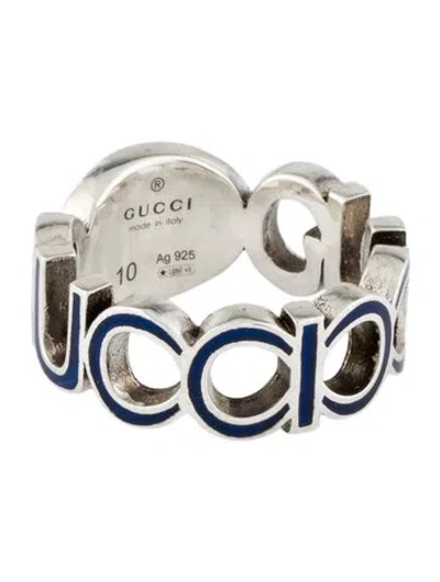 Pre-owned Gucci Enamel Interlocking G Logo Band Ring In Multi