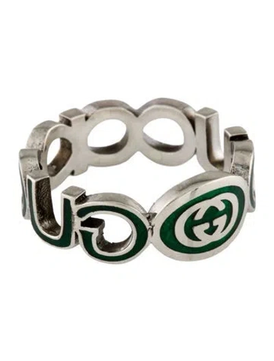 Pre-owned Gucci Enamel Interlocking G Logo Ring In Green