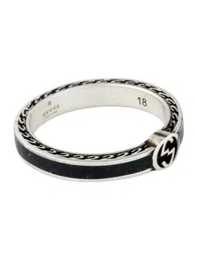 Pre-owned Gucci Enamel Interlocking G Ring In Black