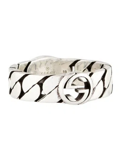 Pre-owned Gucci Enamel Interlocking G Ring In Black