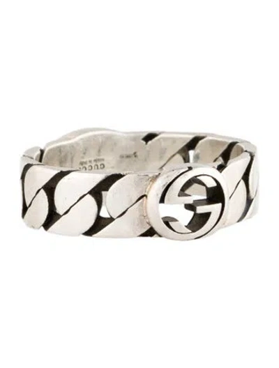 Pre-owned Gucci Enamel Interlocking G Ring In Black