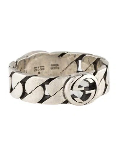 Pre-owned Gucci Enamel Interlocking G Ring In Black