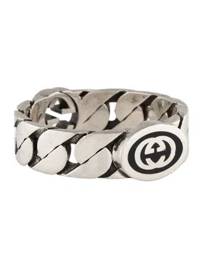 Pre-owned Gucci Enamel Interlocking G Ring In Black