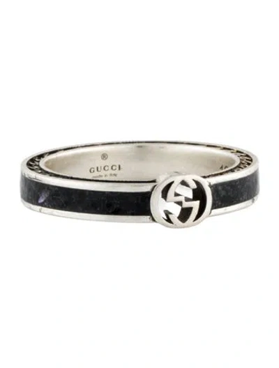 Pre-owned Gucci Enamel Interlocking G Ring In Black