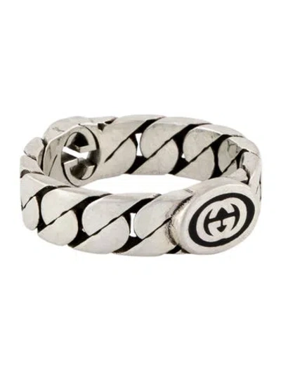 Pre-owned Gucci Enamel Interlocking G Ring In Black