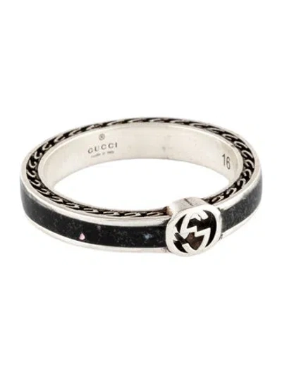 Pre-owned Gucci Enamel Interlocking G Ring In Black