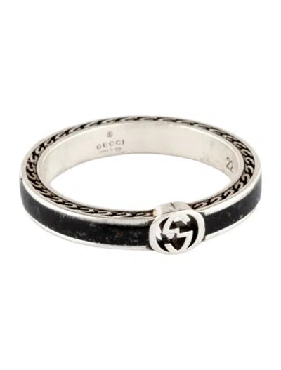 Pre-owned Gucci Enamel Interlocking G Ring In Black