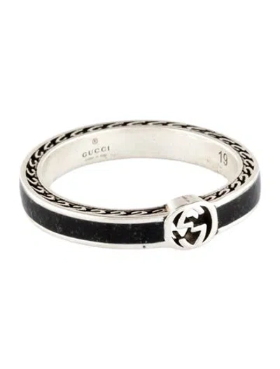 Pre-owned Gucci Enamel Interlocking G Ring In Black