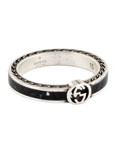 Pre-owned Gucci Enamel Interlocking G Ring In Black
