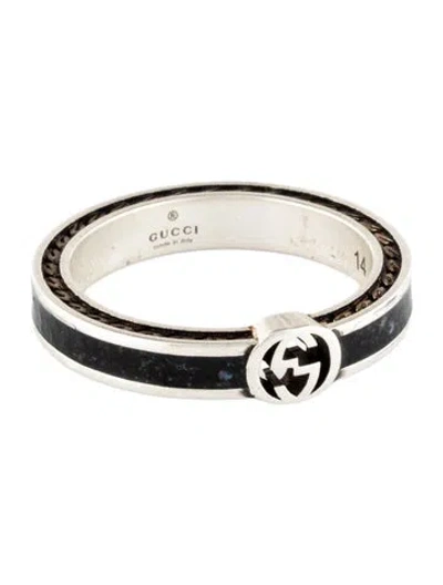 Pre-owned Gucci Enamel Interlocking G Ring In Black
