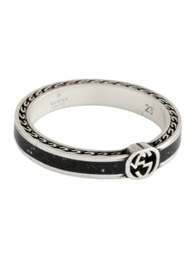 Pre-owned Gucci Enamel Interlocking G Ring In Black