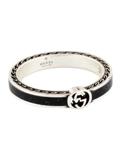 Pre-owned Gucci Enamel Interlocking G Ring In Black