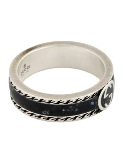 Pre-owned Gucci Enamel Interlocking G Ring In Black