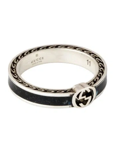 Pre-owned Gucci Enamel Interlocking G Ring In Black