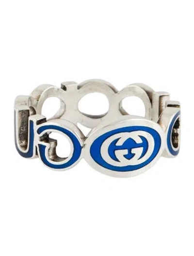 Pre-owned Gucci Enamel Interlocking G Ring In Blue