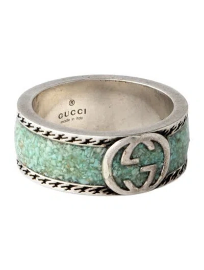 Pre-owned Gucci Enamel Interlocking G Ring In Blue