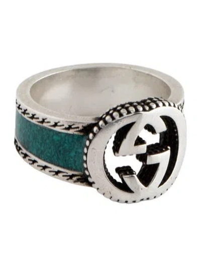 Pre-owned Gucci Enamel Interlocking G Ring In Blue
