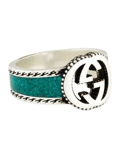 Pre-owned Gucci Enamel Interlocking G Ring In Green