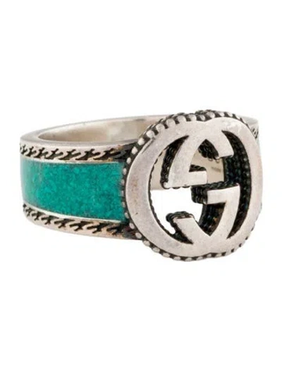 Pre-owned Gucci Enamel Interlocking G Ring In Green
