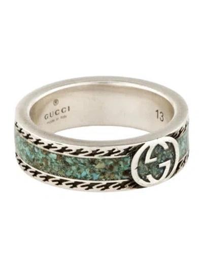 Pre-owned Gucci Enamel Interlocking G Ring In Green
