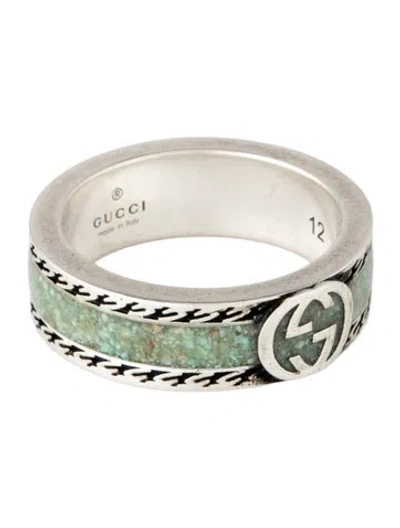 Pre-owned Gucci Enamel Interlocking G Ring In Green