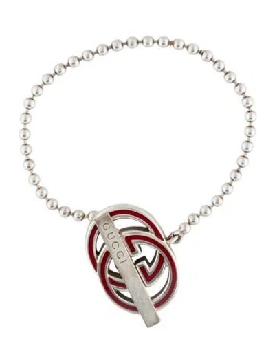 Pre-owned Gucci Enamel Interlocking G Toggle Bracelet, 6.75" In Red