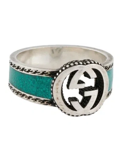Pre-owned Gucci Enamel Interlocking Gg Signet Ring In Multi
