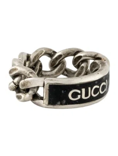 Pre-owned Gucci Enamel Logo Chain Ring In Multi