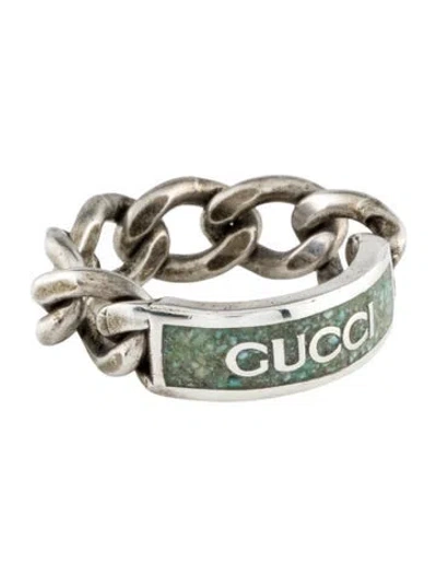 Pre-owned Gucci Enamel Logo Chain Ring In Multi