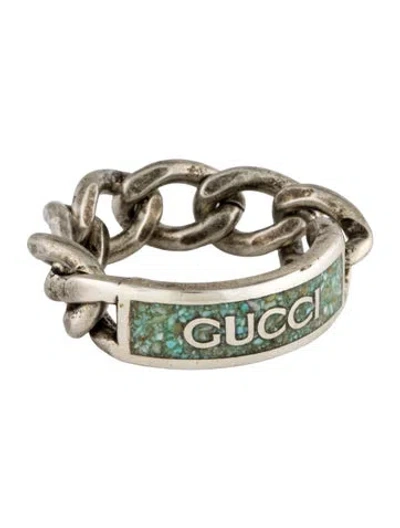 Pre-owned Gucci Enamel Logo Chain Ring In Multi
