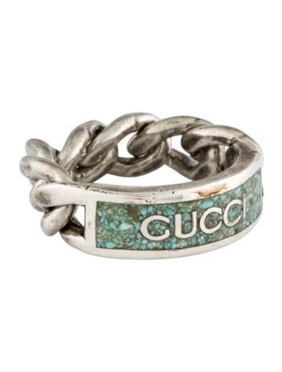 Pre-owned Gucci Enamel Logo Chain Ring In Multi